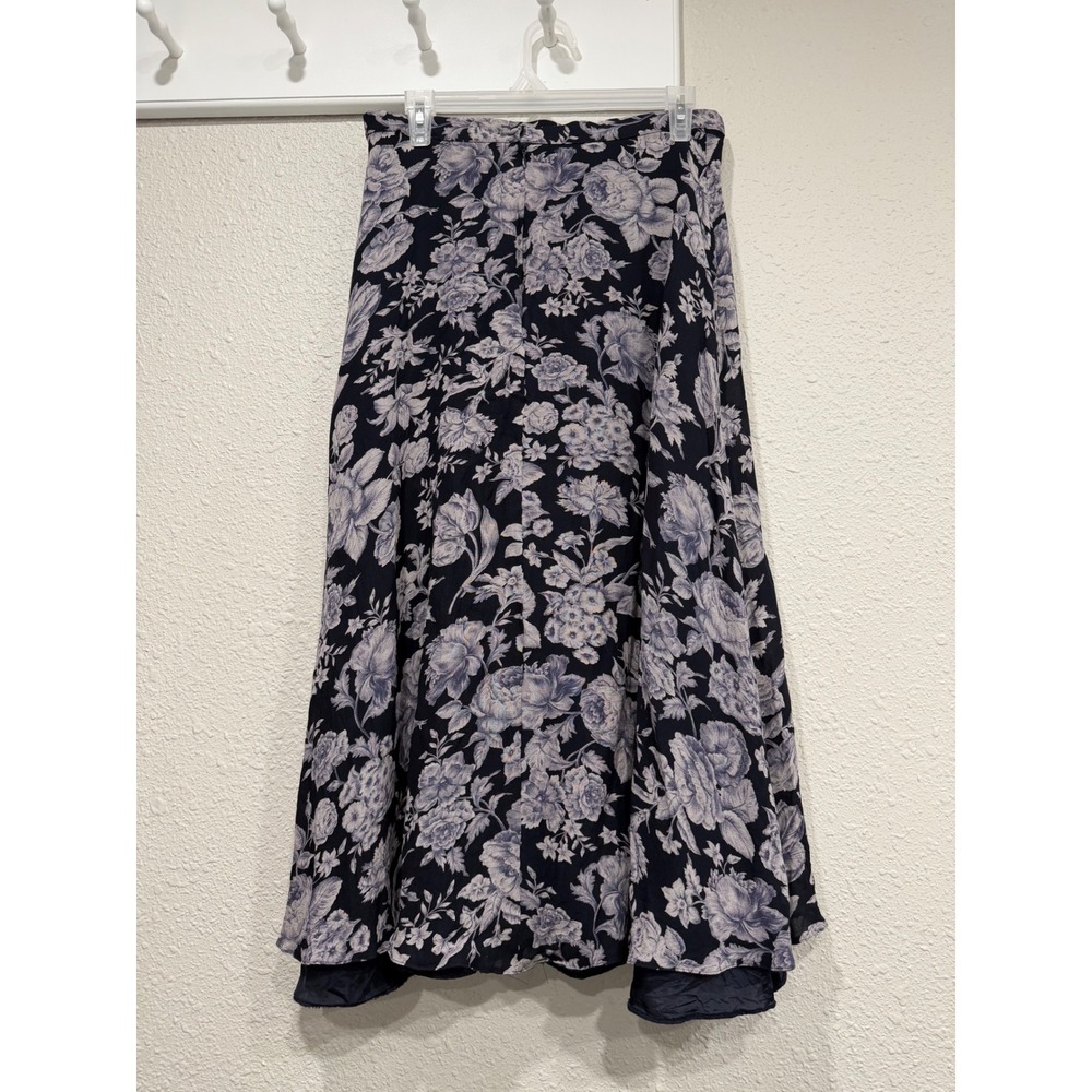 VTG Laura Ashley Floral Midi Skirt Navy Wool Blend 10 90s Cottagecore Whimsigoth - Picture 7 of 7